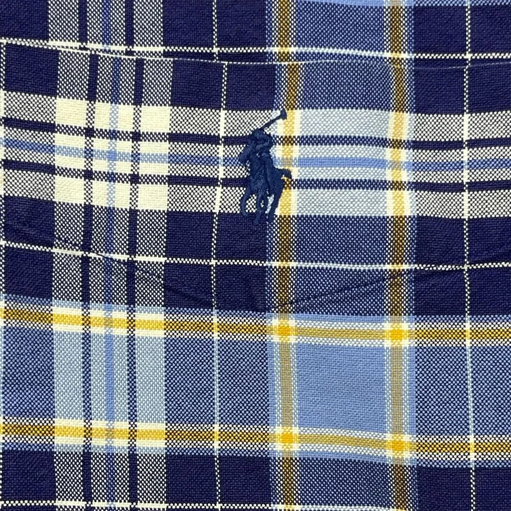 Ralph Lauren Big Shirt Mens Large Blue Plaid Cotton Pony Logo Button-Down‎